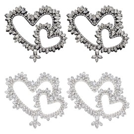 WEBEEDY 4 Pieces Sewing on Crystal Double Heart Rhinestone Patches, Cute Love Heart Sewing Bead Patches, DIY Decorative Patch for Bags, Clothing, Valentine's Day, Wedding Dress Decor