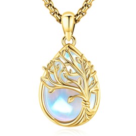 LOOVE Moonstone Tree of Life Necklace for Women Sterling Silver Teardrop Moonstone Necklace Family Tree of Life Pendant for Mother's Day Moon Stone Jewelry for Women Gifts