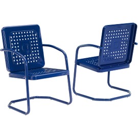 Crosley Furniture Bates 2-Piece Outdoor Chair Set, Retro Metal Patio Chairs for Dining, Porch, Deck, Balcony, Navy Gloss