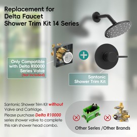Replacement for Delta Shower Trim Kit 14 Series, Bathroom Matte Black Shower Faucet Set, 6-Inch Black Shower Head and Handle Set(Valve/Cartridge Not Included)