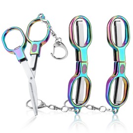lasuroa Pack of 3 Mini Folding Scissors, Stainless Steel Folding ID Card Holder Scissors with Key Ring, Portable Cutter for Travel, Home, Office, Sewing, Crafts
