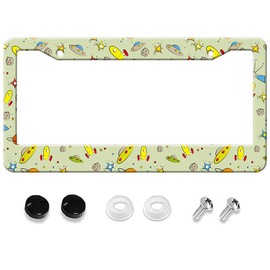 URZTJPJV Anime Alien Spaceship Rocket, Aluminum Alloy License Plate Frame Applicable to US Standard Car Metal Car Tag Frame Funny Front License Plate Cover Holder for Women Men 12x6 Inches