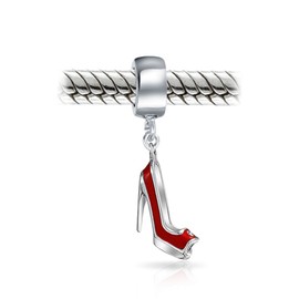 Designer Style Stiletto Pump Red High Heel Shoe Charm Dangle Bead For Women Teen .925 Sterling Silver Fits European Bracelet