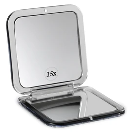 MIRRORVANA - Espejo de aumento pequeño compacto de 15 veces para viajes, de mano, plegable y ligero, mini espejo ampliado de tamaño de bolsillo para bolso, cuadrado de 3.3 x 3.3 pulgadas, negro