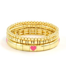 YBMYCM Heart Gold Beaded Bracelets for Women Valentine's Day Bracelets Stretch Bracelet Set Minimalist Jewelry Gifts