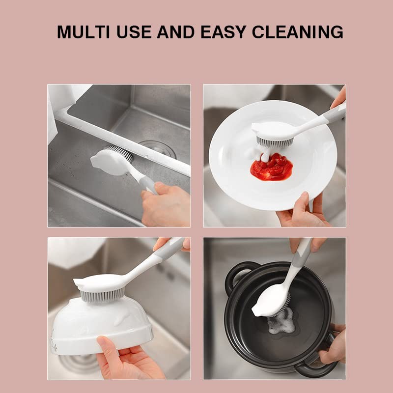 Dish Scrubber, Silicone Soft Bristles Scrub Brush with Scraper Tip,
