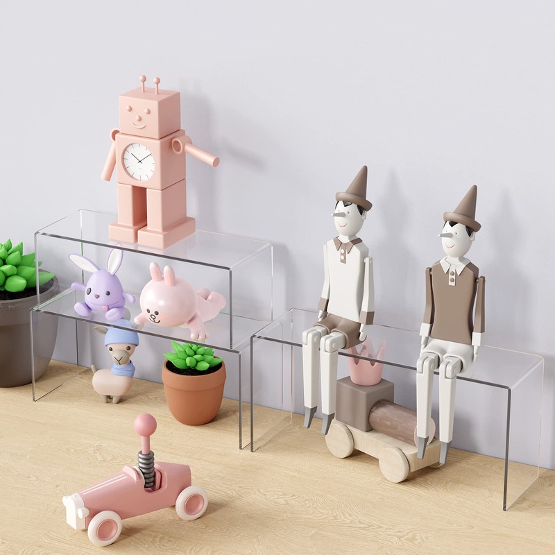 5 Pack Clear Acrylic Display Risers, 5 Sizes Rectangle Display