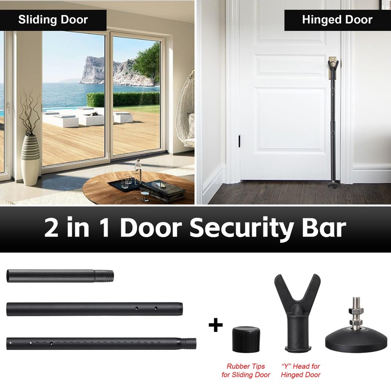 2-in-1 Door Stopper & Security Bar, Adjustable Door Jammer with