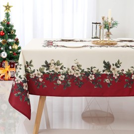 Wewoch Christmas Floral Print Tablecloth Waterproof and Stain Resistant Table Cloth Decorative Tablecloths Suitable for Holiday/Dining/Party Use(60x104 Inch)