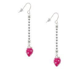 Delight Jewelry Silvertone Large 3-D Hot Pink Strawberry with Crystals Silver-tone Long Sparkle Dangle French Earrings