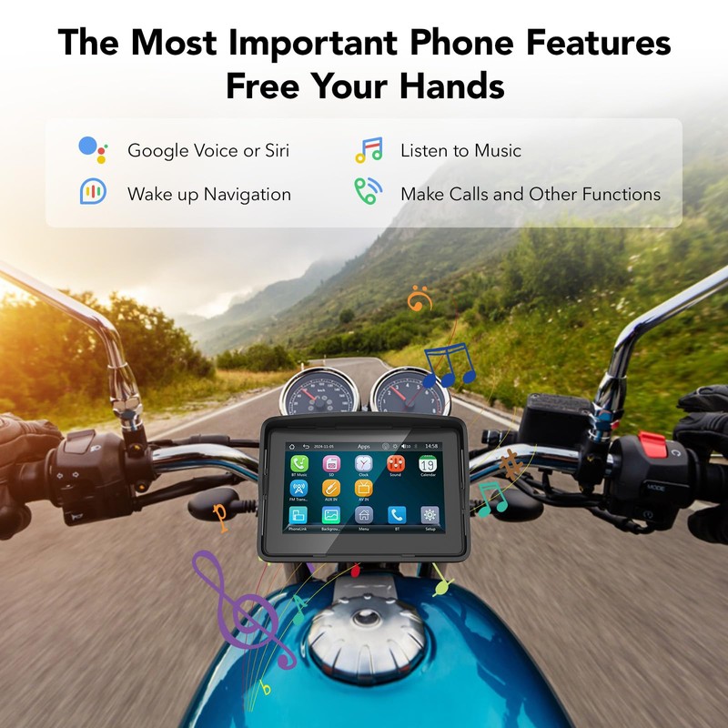 YCV Motorcycle Carplay Screen, Wireless CarPlay & Android Auto for