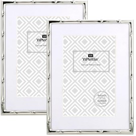 6x8'' Bamboo Detail Designs Silver Metal Picture Frame 2pack, 6x8'' Narrow Silver Plated Photo Frames With Mat for 4 x6', Frames with Soft Touch Velvet Backing for Desktop and Wall Décor(Silver)