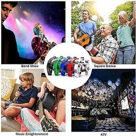 Double Row Tambourine for Adult, Double Half Moon Musical Tambourine Musical Percussion Instrument Bell Beat Drum ABS for Adults, Church, KTV, Party, 23cm Stainless Steel Edge