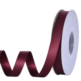YAMA Cinta de satén de doble cara color burdeos de 1/2 pulgada 25 yardas Cinta de tela burdeos para envolver regalos, manualidades, lazos para el pelo, boda, fiesta, decoración de Navidad