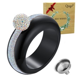 Qingo Flask Bracelet Bangle Flask Creative Stainless 304 Steeland Hip Flask Funnel Set For Women 3.5 oz (Black Rhinestones)