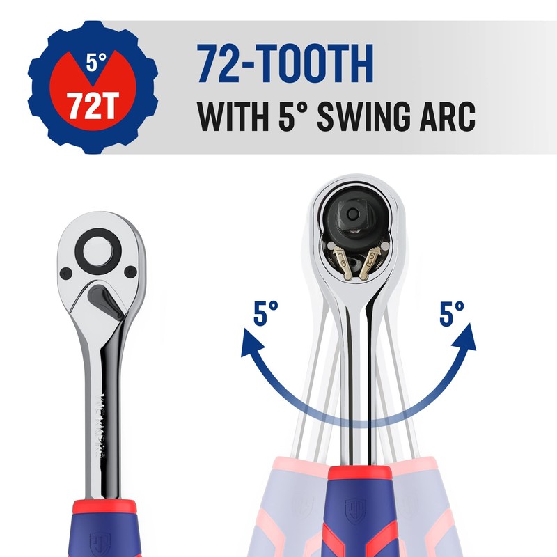 WORKPRO 3/8-Inch Drive Ratchet Wrench, 72-Tooth Reversible Ratchet, Quick-Release 3/8
