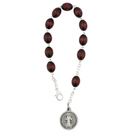 Saint Benedict One Decade Rosary Bracelet | Patron Saint of Students and Europe | Wooden Hail Mary Beads | Great Catholic Gift for First Holy Communion and Confirmation