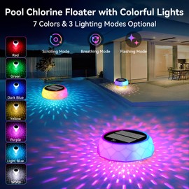 2-Pack Solar Pool Chlorine Floater with Colorful Lights and Remote Control, Swimming Pool Chlorine Tablet Floater, Adjustable Release & Anti-Sinking,Flow Pool Tablet Holder for Hot Tub, Spa