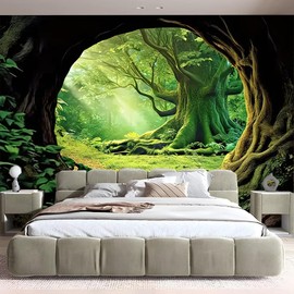 FENDROM Tree Cave Tapestry Misty Forest Fairy Tale tapestry Wall Hanging Natural Sunshine Through Scenery Aesthetic Jungle Living Room Bedroom Office Spring Decoration