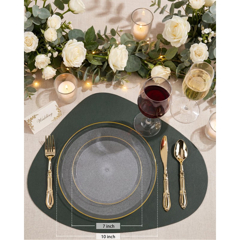 Nervure 100PCS Clear Gold Plastic Plates,Gold Disposable Plates Heavy Duty,Frosted