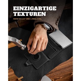 DODENSHA Pepple Airtag Wallet, Men's Wallet with Buttons, Smart Wallet with Coin Compartment, Men's Wallet for 10+ Cards, Wallets for Men, RFID Protection, black silver, Modern