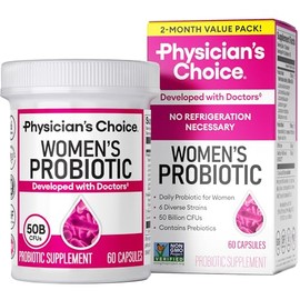 Physician's CHOICE Prebióticos y probióticos para mujeres - ProCran respaldado por la ciencia - Prebióticos orgánicos, 50 mil millones de UFC, D-Manosa y Arándano para la salud digestiva, inmune, femenina, sin soja y lácteos, 60 cápsulas veganas