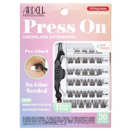 Ardell Extensiones de pestañas postizas a presión, color marrón natural, racimos de pestañas individuales prepegadas, no necesitan pegamento, extensio