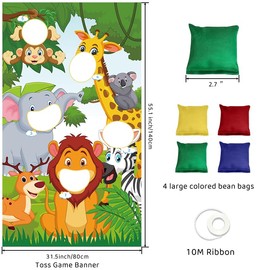 Safari Animals Toss Games Banner Animals Themed Bean Bags Jungle Games for Birthday Party Decoration Supplies