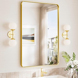 TokeShimi 24x36 Brushed Gold Bathroom Mirror,Wall Mirror for Bathroom with Tempered Glass,Gold Bathroom Vanity Mirror for Over Sink,Aluminum Framed Mirror(Horizontal/Vertical)