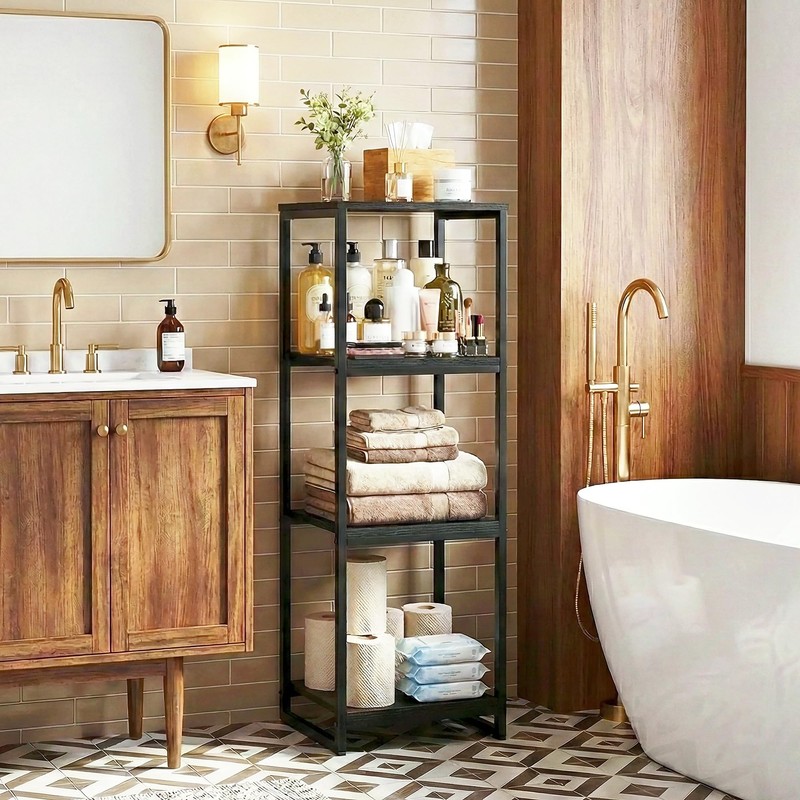 FONHAYE 4-Tier Bathroom Shelving Unit, Narrow Corner Slim Rack, Black