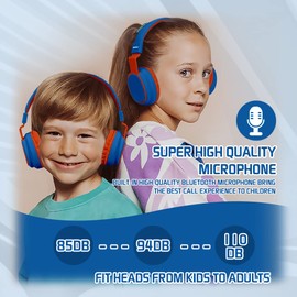 MIDOLA Kids Headphones Bluetooth 5.3 Wireless 60H Play Time Volume Limited 85/110dB Over Ear Foldable Protection Headset/Wired Aux Built-in Mic for Boy Girl Travel School Pad Tablet Blue