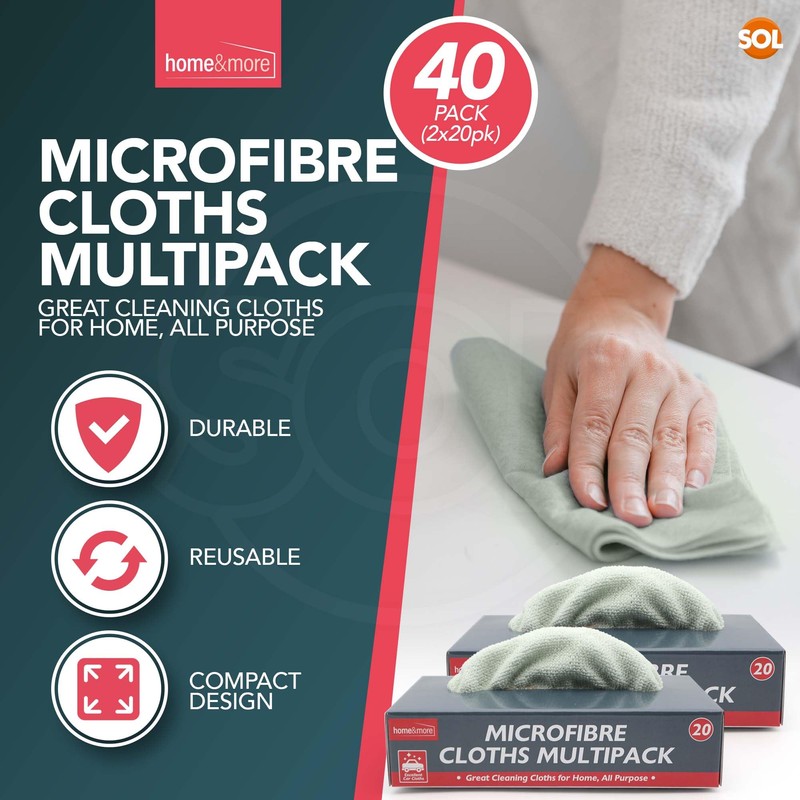 SOL 40pk Microfibre Cloth Multipack, Multipurpose Cleaning Cloths with Dispenser