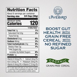 Lovebird Organic Cereal That Actually Tastes Good - 100% Real Food & Healthy Gluten Free Cereal, No Refined Sugar, Paleo, Keto Friendly Healthy Snacks for Kids, Adults - Unsweetened, 3-Pack