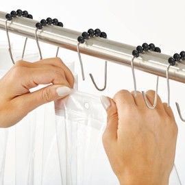 mDesign Steel Metal Easy-Glide Roller Ball Shower Curtain Rings - Bathroom Shower Curtain and Curtain Liner Rolling Ring Hooks for Shower Rod, Guest Bath and Powder Room - 12 Rings - Black