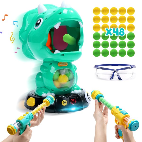 EagleStone Moveable Dinosaur Shooting Toys Triceratops Toys Kids Shooting Games Toys with LCD Score Record&LED, Hand-Eye Coordination Practice Toys Gift for Boys and Girls