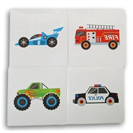 Party Supply Cars and Trucks Party Favors - Temporary Tattoos - Monster Truck, Racecar, Fire Truck, Police Car - 24 Cute Square Tattoos