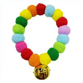 leconpet Pom Pom Dog Collar Elastic Cat Collar Decorative Plush Ball Puppy Necklace Eye-catching Pom Pom Pet Collar Necklace with Bell for Taking Photos, Walking, Outdoor Sports (S, Rainbow)