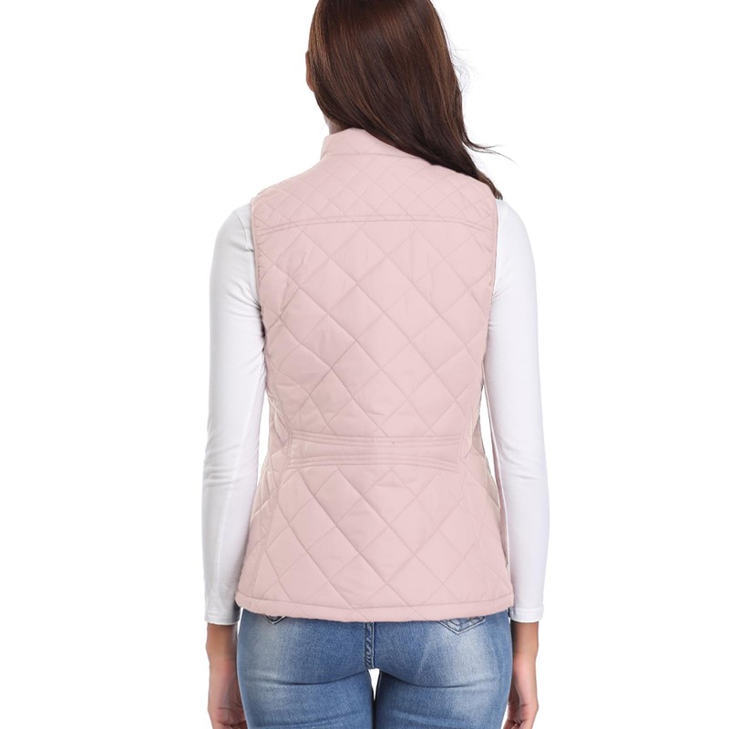 Fuinloth Women's Quilted Vest, Stand Collar Lightweight Zip Padded Gilet