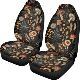 Talayituse Mushroom Leaf Print Car Seat Covers 2pcs/Set High Back Stretchy Bucket Seat Cover Auto Protector Front Seats Cover