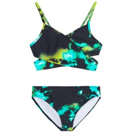 Kanu Surf Girls' Coral Reef Beach Sport Wrap Around Bikini 2-Piece Swimsuit, Hurricane Black/Green, 8