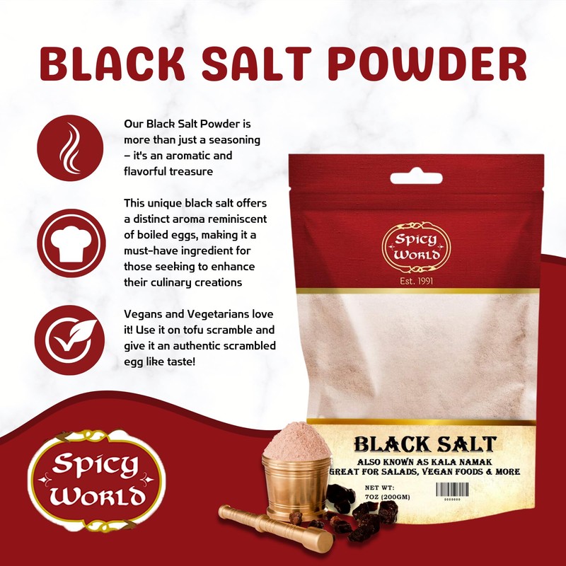 Spicy World Black Salt Powder (Kala Namak Mineral) 7 Oz