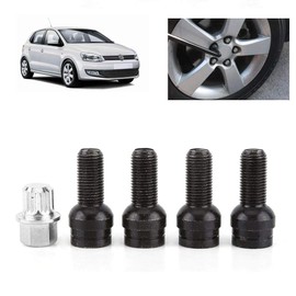 Wheel Bolts-for Locking Wheel Bolts-Acouto 4+1 M14*1.5MM Black Steel Wheel Bolt & Lock Lug Nut Set with Key for for for Beetle for
