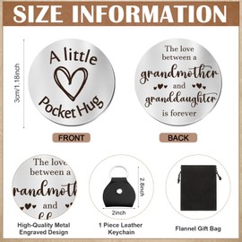 Sureio Pocket Hug Token Long Distance Relationship Keepsake Stainless Steel Double Sided Inspirational Gift with Keychain (Grandma & Granddaughter)