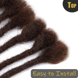 IXIMII Chocolate Brown Human Hair Dreadlock Extensions 0.4 cm 10 inch 20 Strands #4 Handmade Permanent loc Extensions with Needles and Comb Real Human Hair Dreads Extensions for Women Men Kids