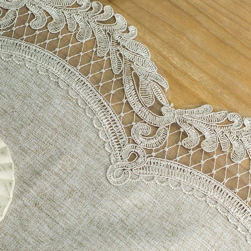 ARTABLE Lace Table Runner Rectangle Gray Cotton Linen Fabric Dresser