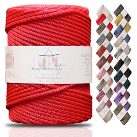 Makromecity, Macrame Cord Polyester 5mm x 94.8m 5mm Polypropylene Crochet Macrame Bag Cord for Wall Hangings Bags Saucers Carpet (Red)