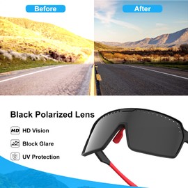 HAAYOT Polarized Cycling Glasses,Sports Sunglasses for Men Women,Baseball Running Fishing Biking Sunglasses with 3 Lenses Black Orange