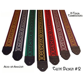 Legacystraps Celtic Guitar Strap with Celtic Knot #3-2" Cotton Strap Silver on Black