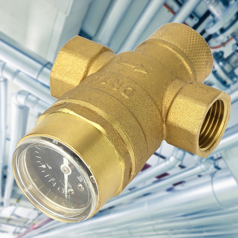 1/2" Brass Water Pressure Reducing Valve Relief Valve With Guage