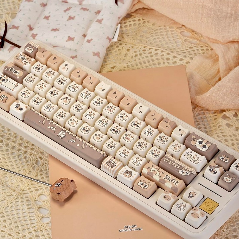 SWDPORT Cute Cat Keycaps Set, 132 Keys Thick PBT Mao